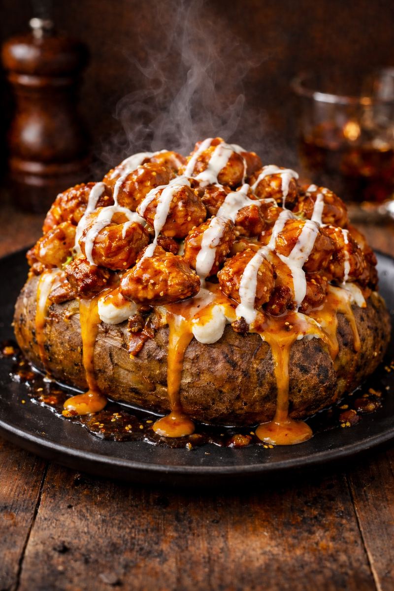 Buffalo Ranch Chicken Loaded Baked Potato