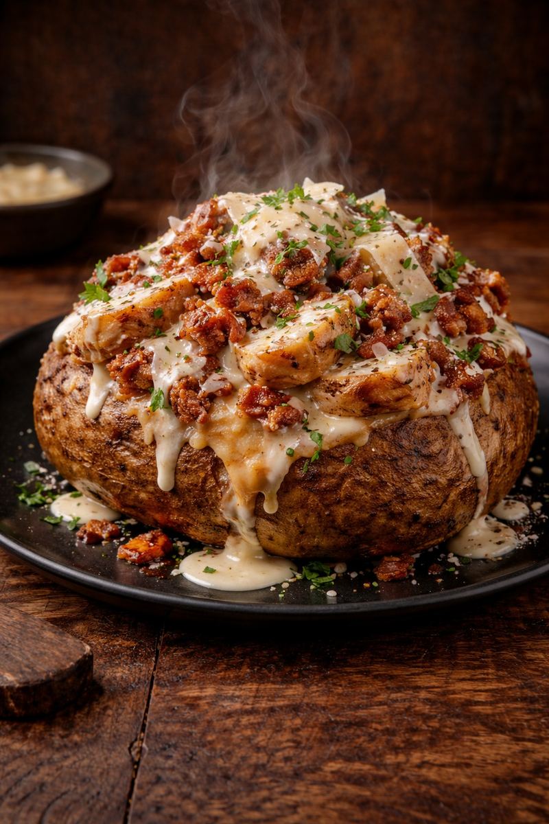 Chicken Bacon Parmesan Loaded Baked Potato